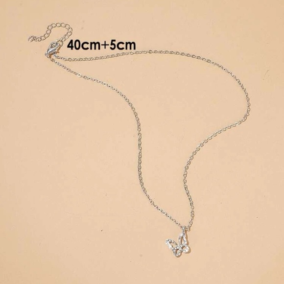 Rhinestone Butterfly Charm Necklace Silver For Women Wedding Party - Picture 3 of 4